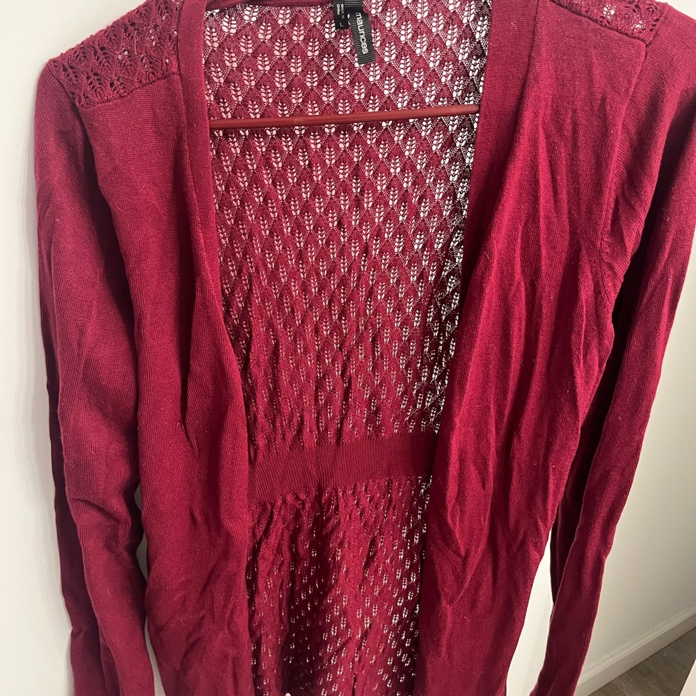 Maurices Red Cardigan Sweater with Open-Knit Design